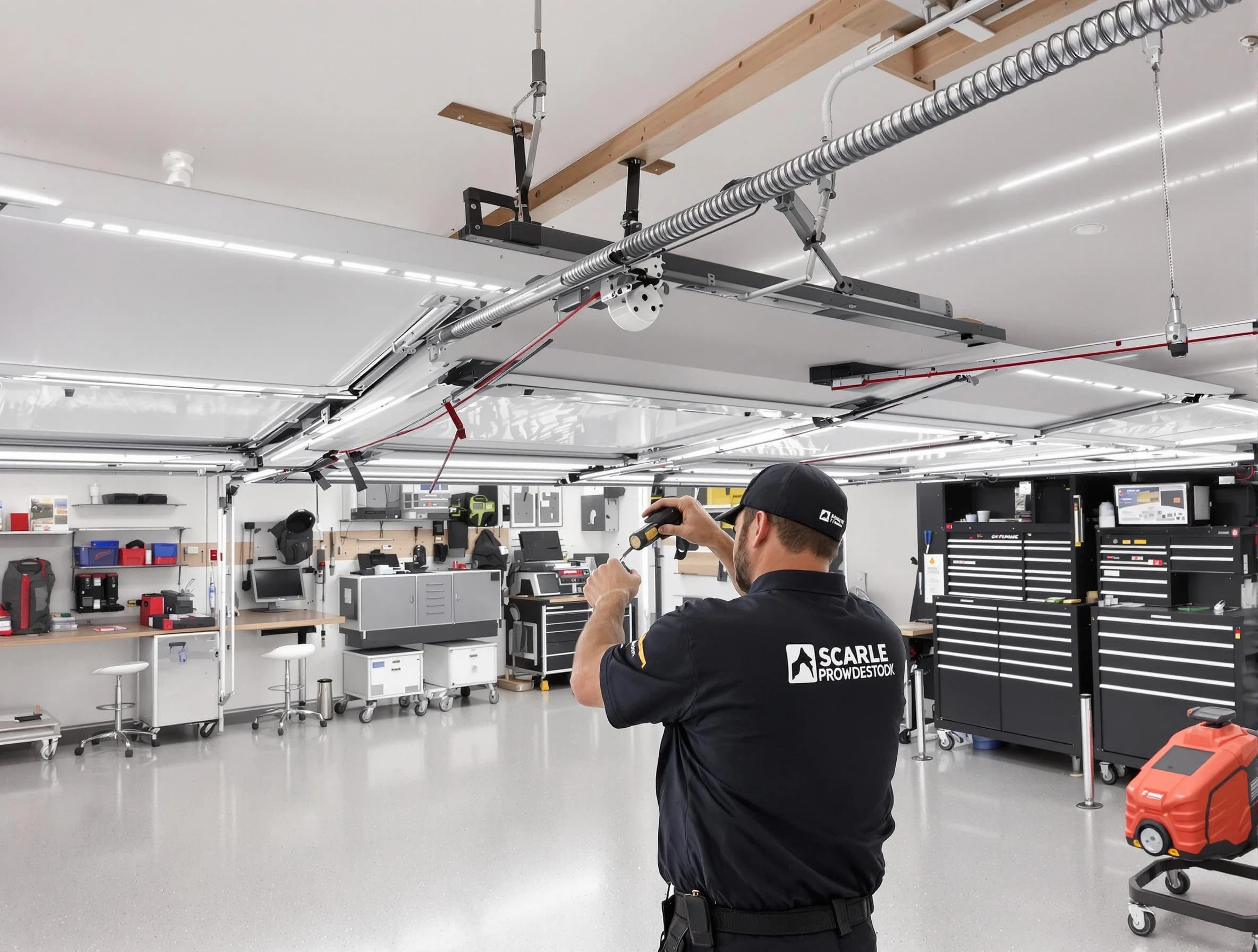 Fort Myers Garage Door Repair technician repairing overhead garage door in Fort Myers