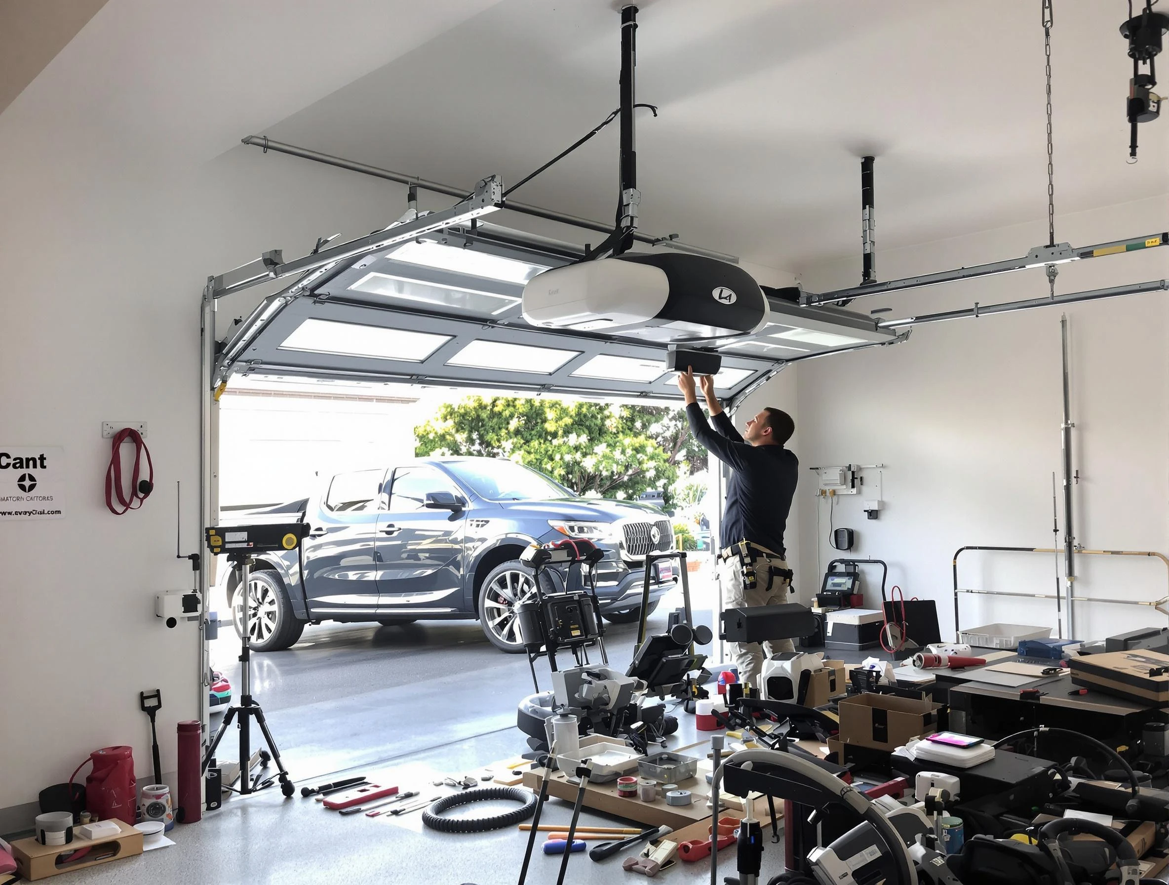 Fort Myers Garage Door Repair specialist installing smart garage door opener system in Fort Myers home