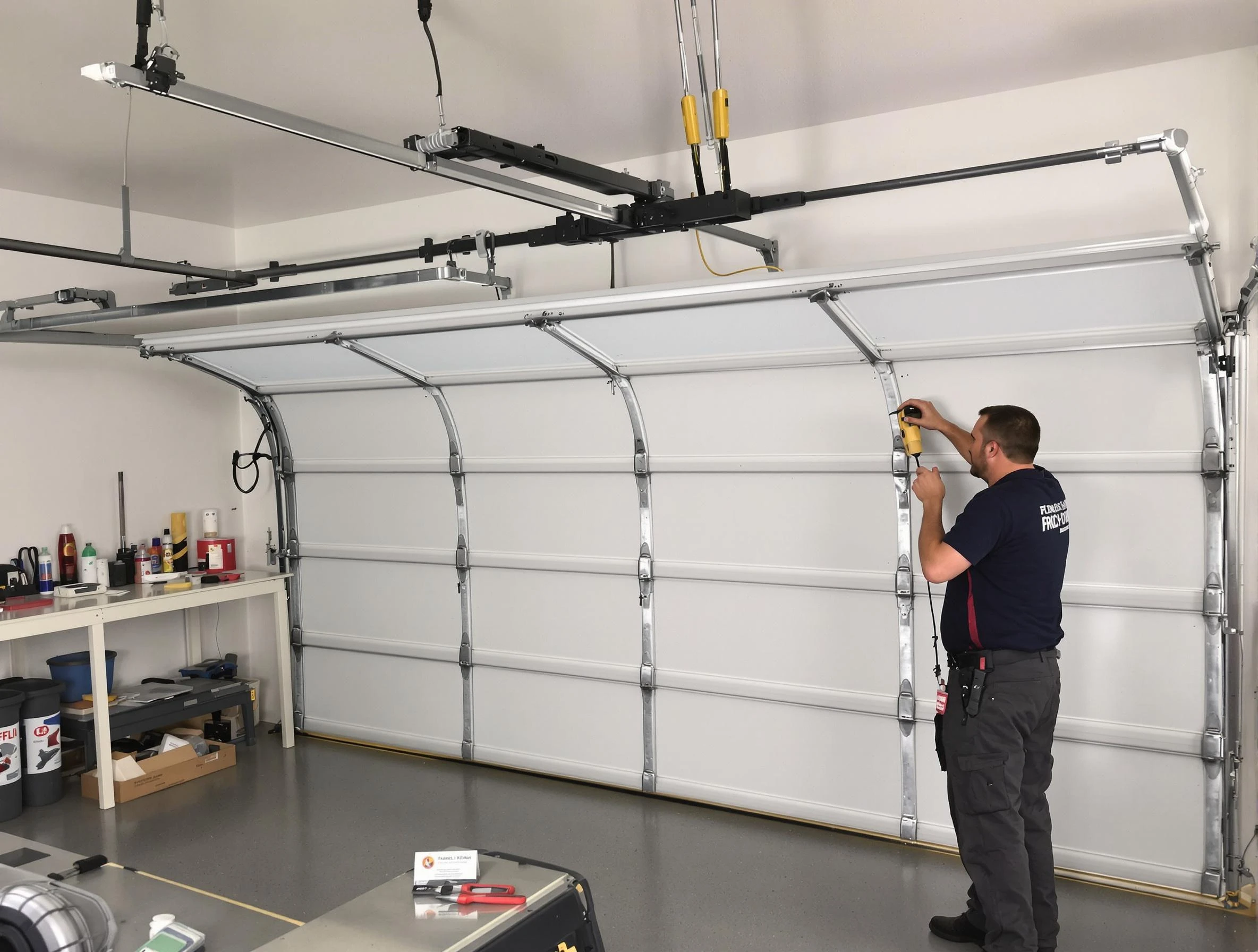 Fort Myers Garage Door Repair certified technician performing overhead door system repair in Fort Myers