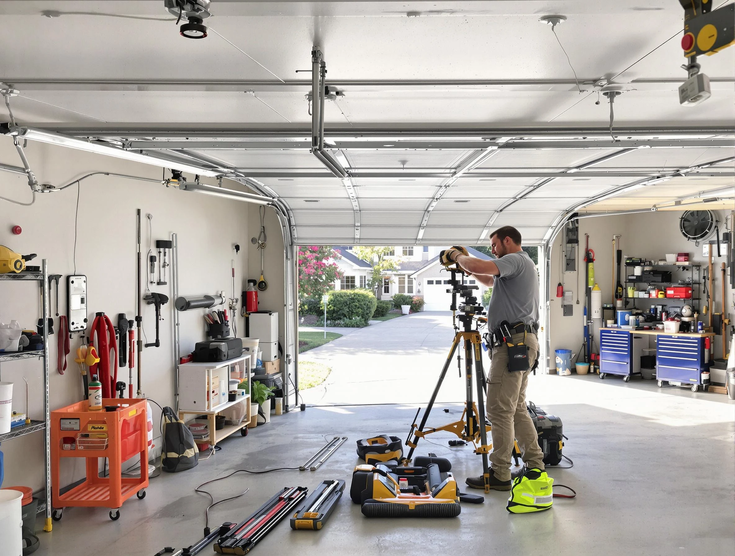 Fort Myers Garage Door Repair specialist performing laser-guided track alignment in Fort Myers